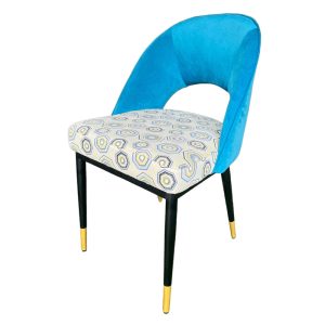 Ghế ăn nệm bọc vải hoa văn tựa lưng màu xanh - hình 1