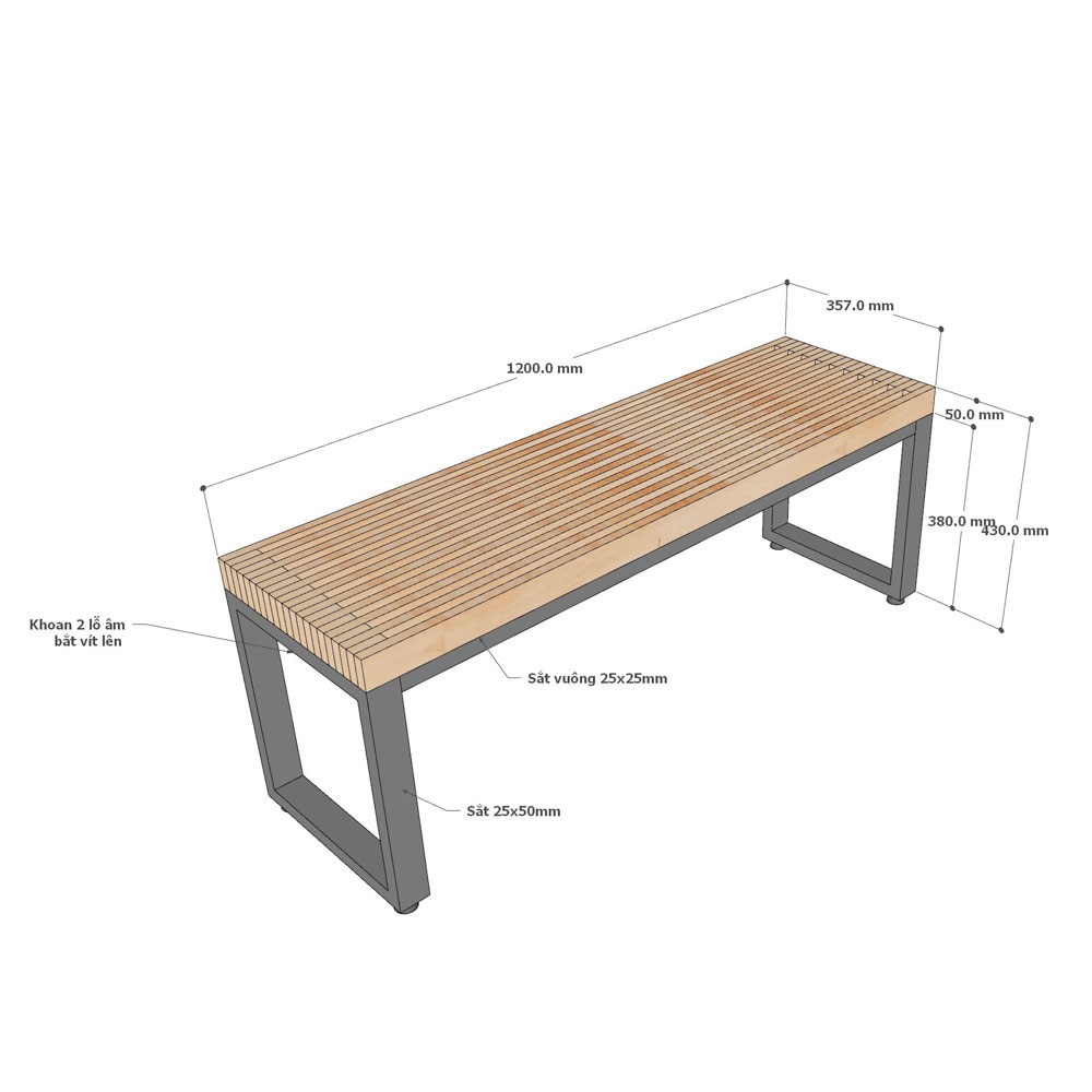 Ghế băng dài 120x36x45m gỗ cao su chân sắt Ghế băng dài 120x36x45m gỗ cao su chân sắt - hình 5