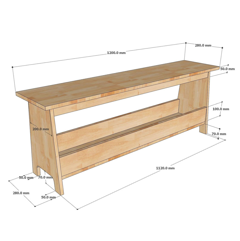 Ghế băng dài kết hợp giá để sách 120x30x45cm gỗ cao su Ghế băng dài kết hợp giá để sách 120x30x45cm gỗ cao su - hình 4