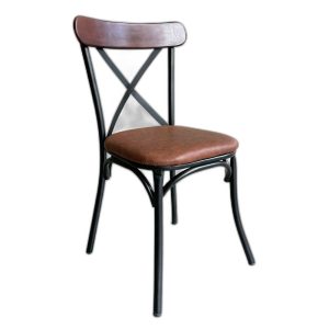 Ghế cafe, ghế ăn khung sắt gỗ đít nệm màu nâu