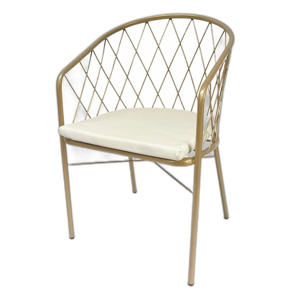 Ghế decor lưng tựa có nệm khung sắt sơn nhũ vàng Ghế decor lưng tựa có nệm khung sắt sơn nhũ vàng