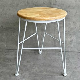 Ghế đôn tròn 32cm gỗ cao su chân sắt Hairpin - hình 1