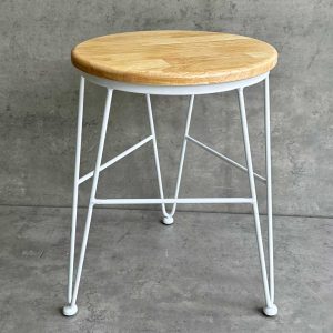 Ghế đôn tròn 32cm gỗ cao su chân sắt Hairpin - hình 1
