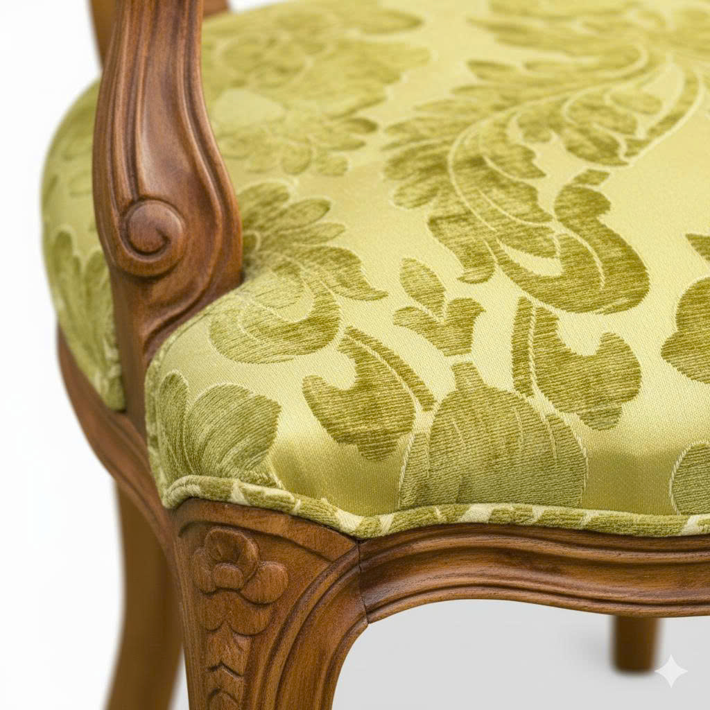 Ghế Louis bông mai vải họa tiết gỗ cao su Ghế Louis bông mai vải họa tiết gỗ cao su - hình 4