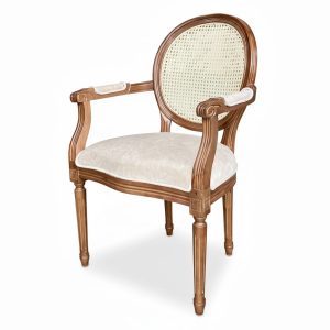 Ghế Louis có tựa lưng lưới mây gỗ cao su bọc da Si - hình 1