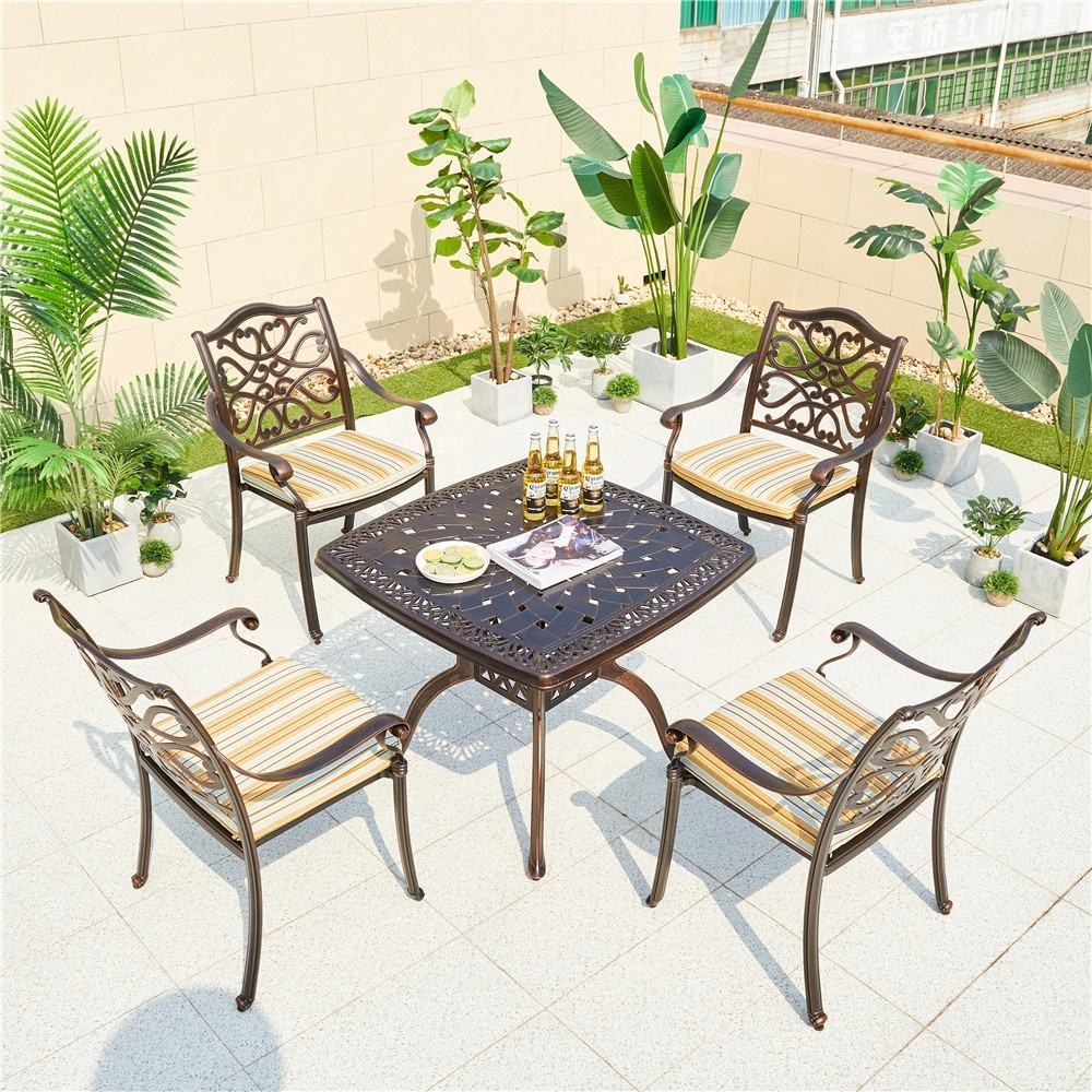 Ghế nhôm đúc hoa văn cổ điển màu đen Ghế nhôm đúc hoa văn cổ điển màu đen - hình 3