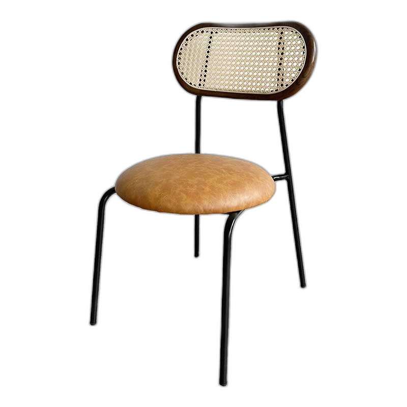 Ghế Rattan lưng tựa lưới mắt cáo bọc nệm simili chân sắt Ghế Rattan lưng tựa lưới mắt cáo bọc nệm simili chân sắt