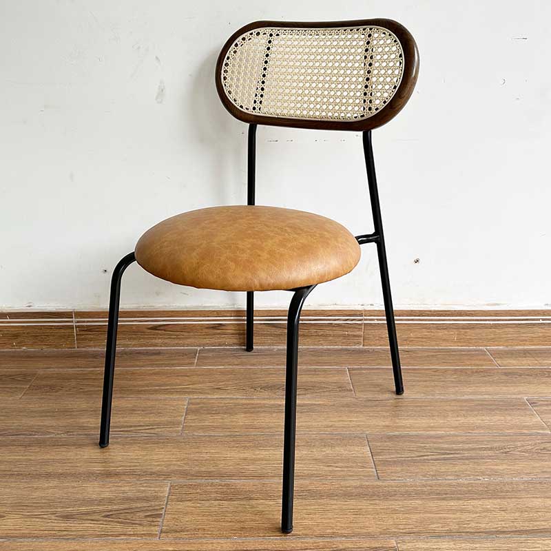 Ghế Rattan lưng tựa lưới mắt cáo bọc nệm simili chân sắt Ghế Rattan lưng tựa lưới mắt cáo bọc nệm simili chân sắt - hình 2