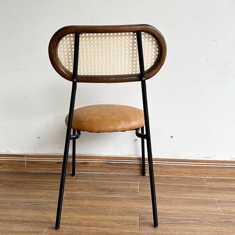 Ghế Rattan lưng tựa lưới mắt cáo bọc nệm simili chân sắt Ghế Rattan lưng tựa lưới mắt cáo bọc nệm simili chân sắt - hình 5