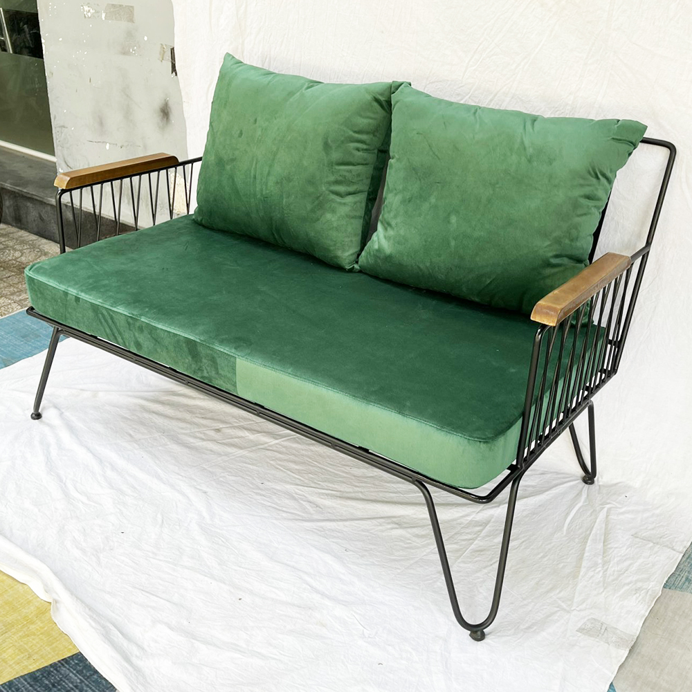 Ghế sofa băng 2 chỗ ngồi nệm xanh khung sắt SFB68057 Ghế sofa băng 2 chỗ ngồi nệm xanh khung sắt SFB68057 - hình 2