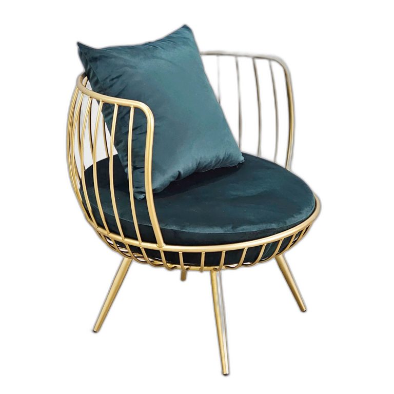 Trang chủ Ghế sofa đơn, ghế thư giãn nệm xanh khung tròn vàng đồng GSD68046