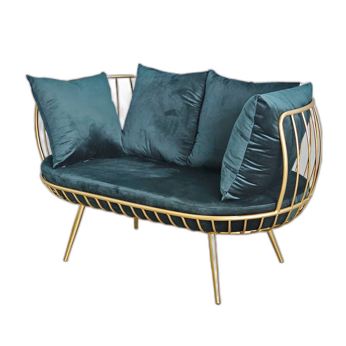 Ghế sofa khung sắt tròn vàng đồng nệm xanh SFB68056 Ghế sofa khung sắt tròn vàng đồng nệm xanh SFB68056