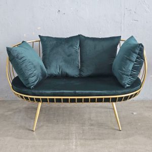 Ghế sofa khung sắt tròn vàng đồng nệm xanh SFB68056 - hình 1