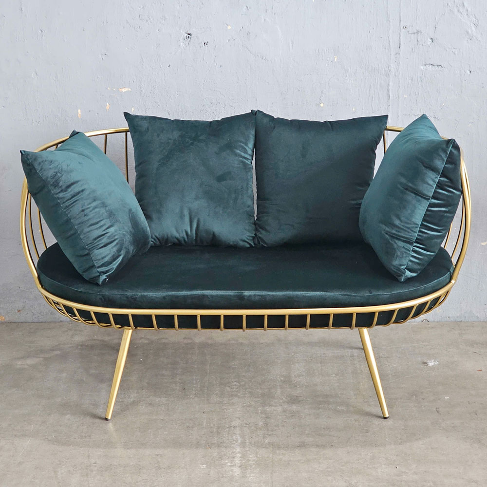 Ghế sofa khung sắt tròn vàng đồng nệm xanh SFB68056 Ghế sofa khung sắt tròn vàng đồng nệm xanh SFB68056 - hình 1