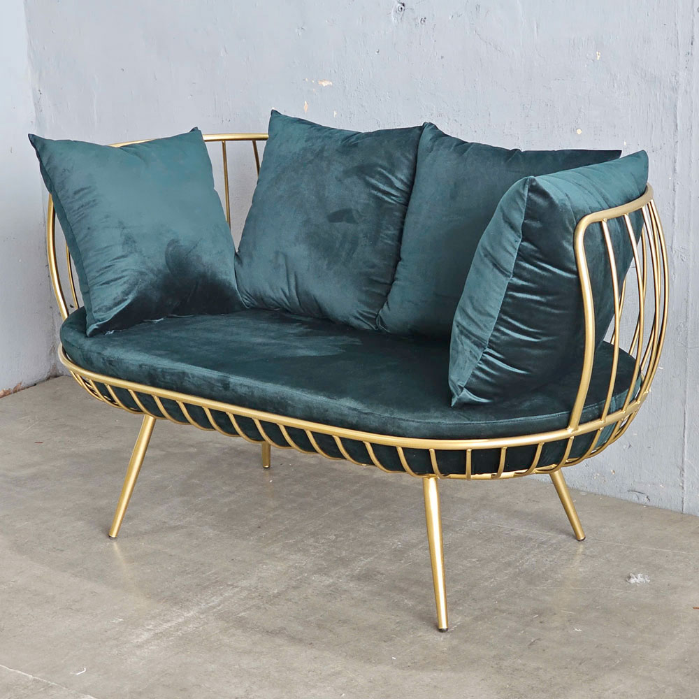 Ghế sofa khung sắt tròn vàng đồng nệm xanh SFB68056 Ghế sofa khung sắt tròn vàng đồng nệm xanh SFB68056 - hình 2