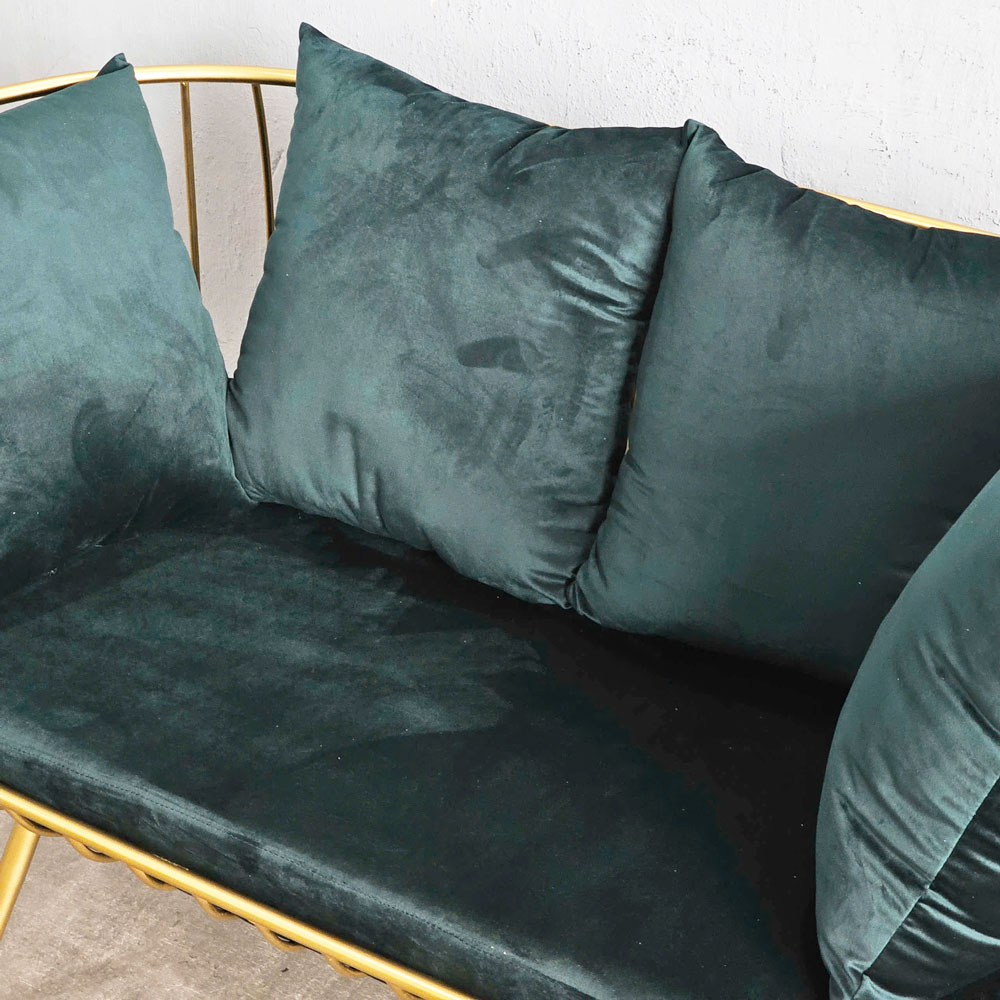 Ghế sofa khung sắt tròn vàng đồng nệm xanh SFB68056 Ghế sofa khung sắt tròn vàng đồng nệm xanh SFB68056 - hình 3
