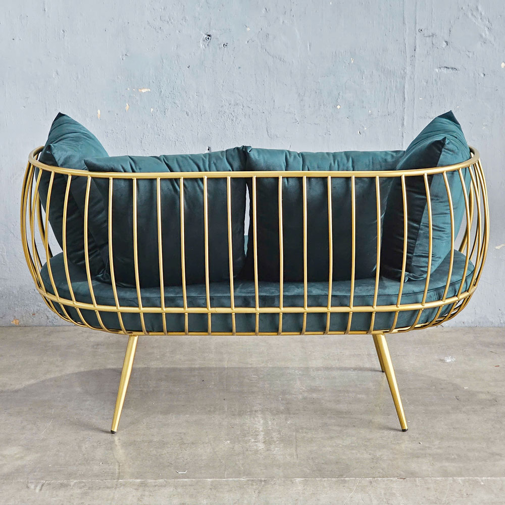 Ghế sofa khung sắt tròn vàng đồng nệm xanh SFB68056 Ghế sofa khung sắt tròn vàng đồng nệm xanh SFB68056 - hình 4