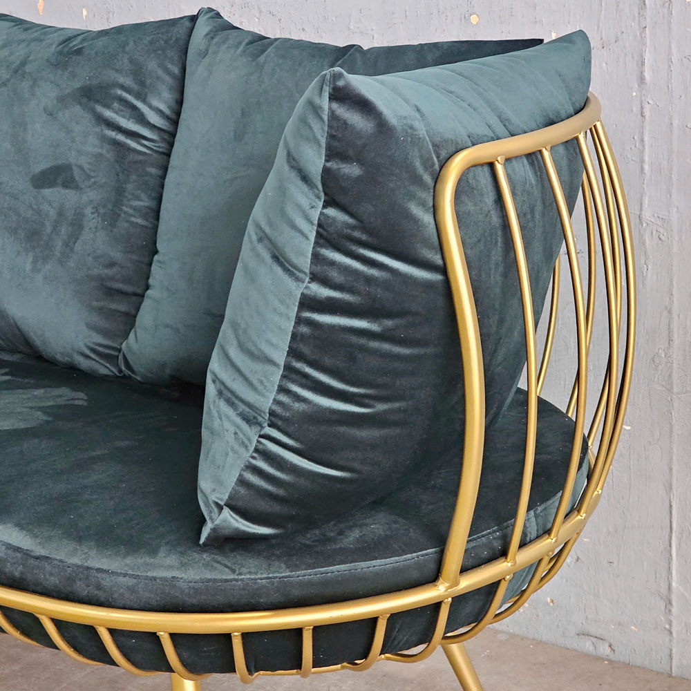 Ghế sofa khung sắt tròn vàng đồng nệm xanh SFB68056 Ghế sofa khung sắt tròn vàng đồng nệm xanh SFB68056 - hình 5