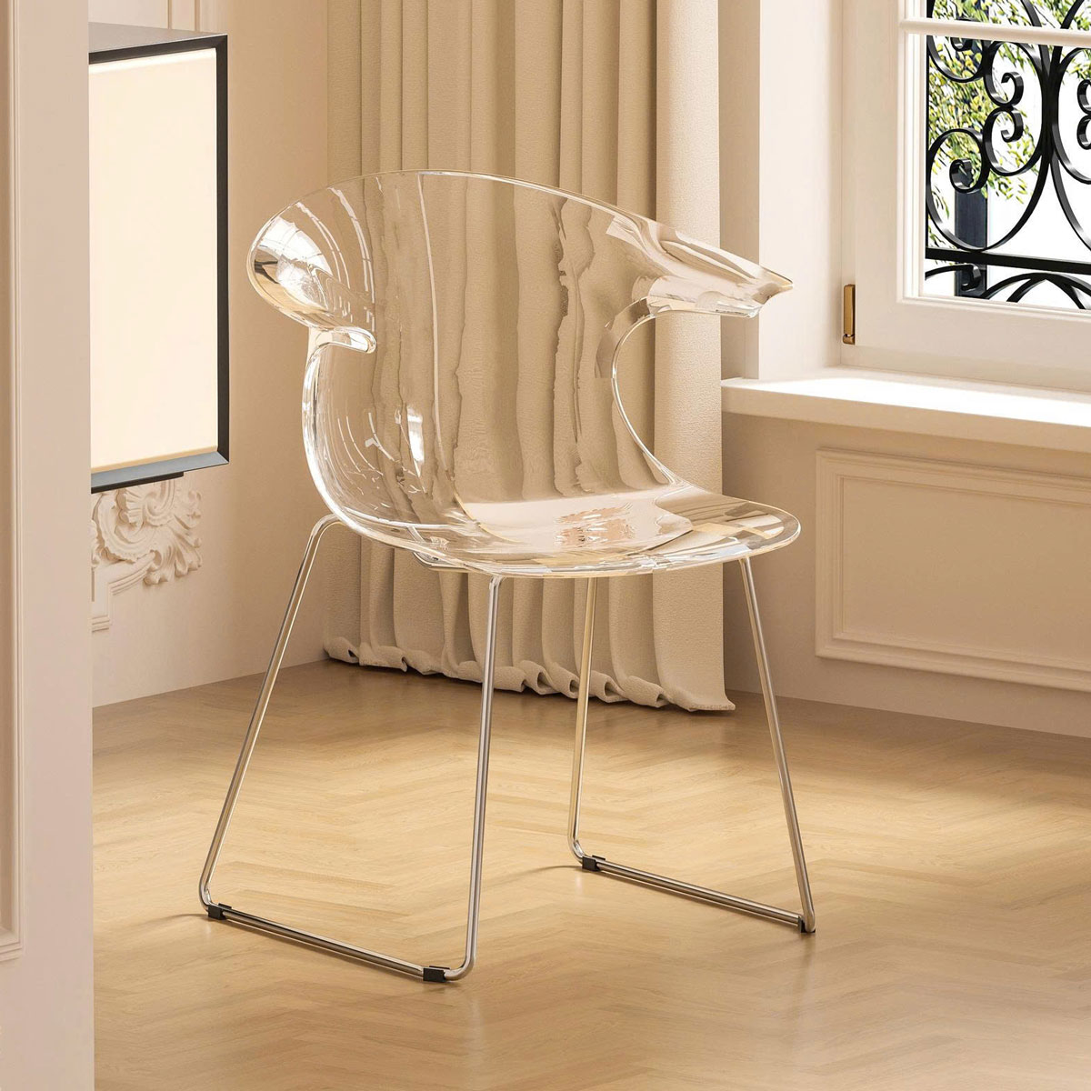 Ghế trong suốt nhựa ABS chân thép xi mạ Ghế trong suốt nhựa ABS chân thép xi mạ - hình 4