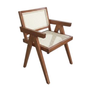 Ghế V-Leg có tay gỗ tần bì lưới mây đan mắt cáo