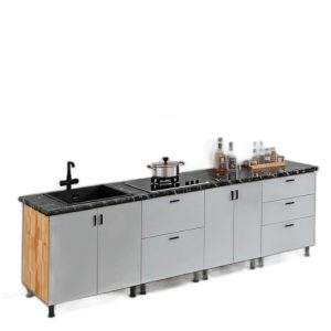 Hệ tủ bếp chữ L hiện đại gỗ tự nhiên
