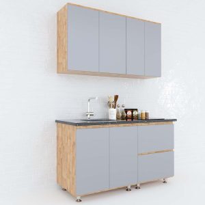 Hệ tủ bếp mini 1m4 hiện đại gỗ cao su chống ẩm - hình 1