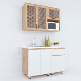Hệ tủ bếp mini gỗ cao su 1m2 cửa bếp lưới mây - hình 1