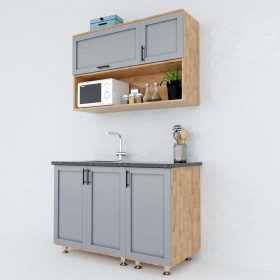 Hệ tủ bếp mini gỗ cao su 1m2 nhỏ gọn hiện đại - hình 1