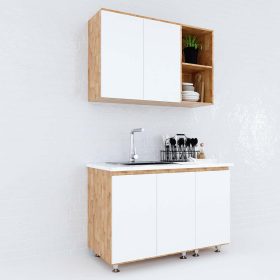 Hệ tủ bếp mini gỗ cao su nhỏ gọn hiện đại - hình 1