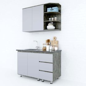 Hệ tủ bếp mini gỗ cao su nhỏ gọn (không bao gồm bồn rửa + mặt đá) - hình 1