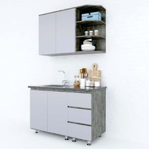 Hệ tủ bếp mini gỗ cao su nhỏ gọn (không bao gồm bồn rửa + mặt đá) - hình 1