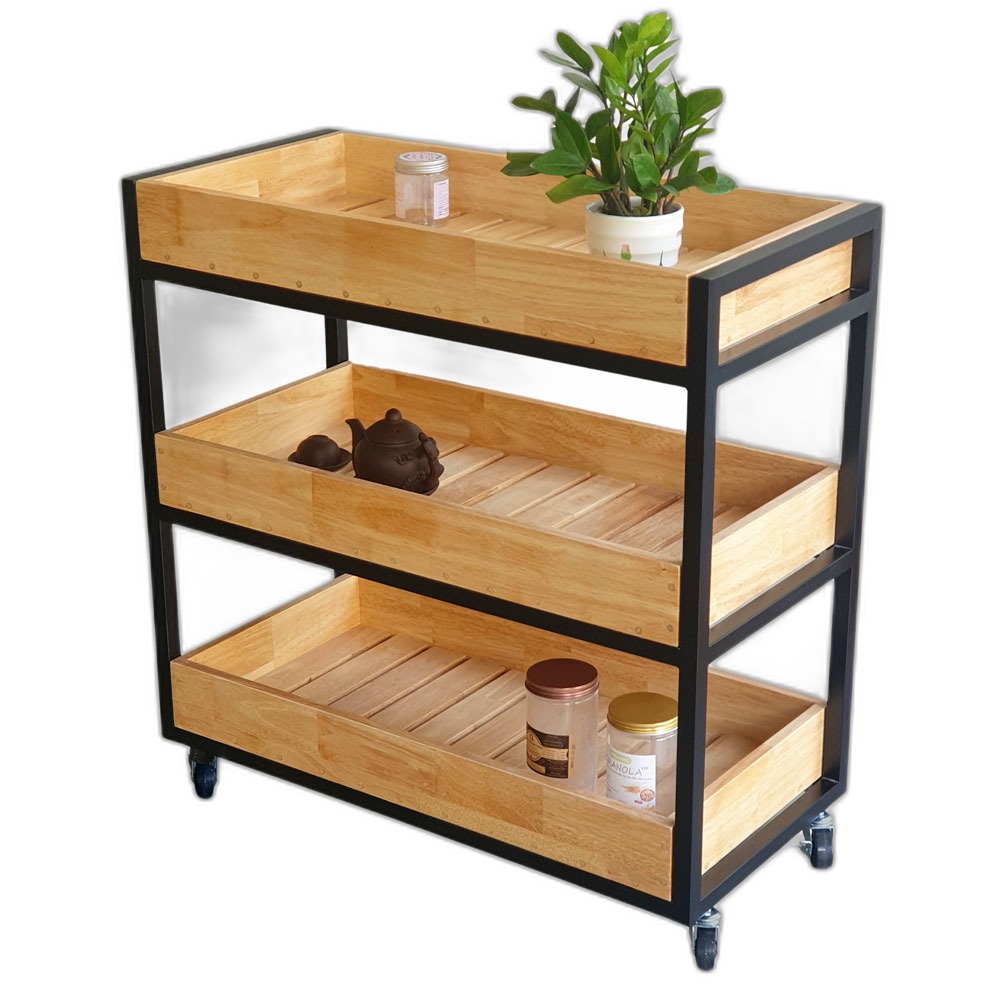 Kệ bếp di động 3 tầng 80x40x86cm gỗ cao su Kệ bếp di động 3 tầng 80x40x86cm gỗ cao su