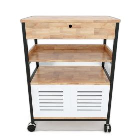 Kệ bếp di động CHIKA khung sắt gỗ cao su ( 60x36x80cm)