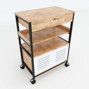 Kệ bếp di động CHIKA khung sắt gỗ cao su ( 60x36x80cm) - hình 1