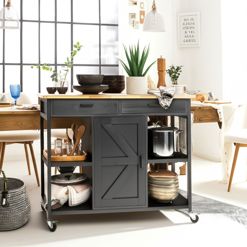 Kệ bếp di động FENIX 105x50x95cm gỗ cao su Kệ bếp di động FENIX 105x50x95cm gỗ cao su - hình 5
