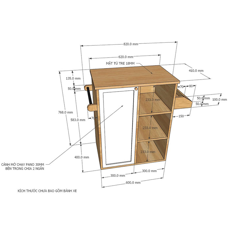 Kệ bếp di động KONA5 mặt gỗ tre (60x40x80cm) Kệ bếp di động KONA5 mặt gỗ tre (60x40x80cm) - hình 5