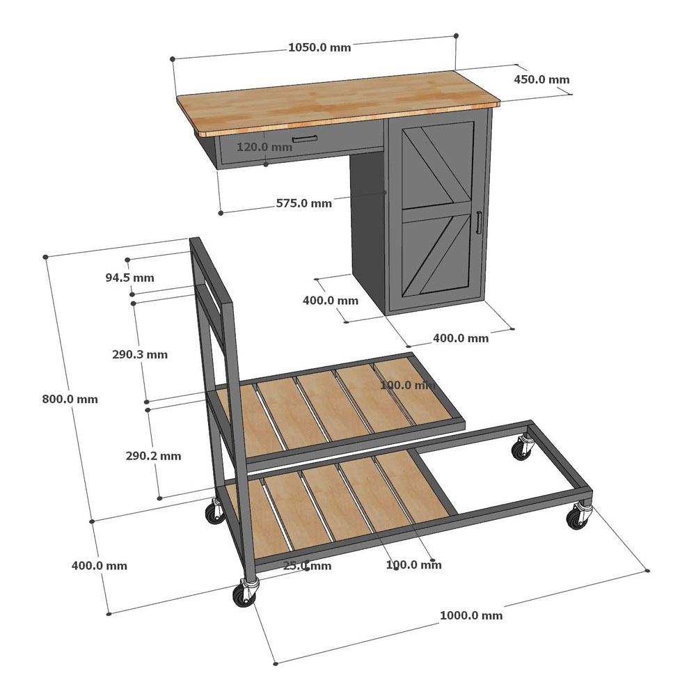 Kệ bếp di động REXO 105x45x95cm gỗ cao su Kệ bếp di động REXO 105x45x95cm gỗ cao su - hình 2