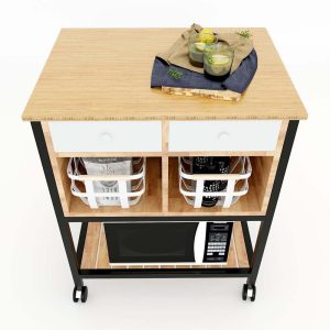 Kệ bếp di động TOMA khung sắt gỗ mặt gỗ tre (68x50x84cm) - hình 1