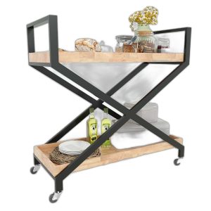Kệ đẩy 2 tầng gỗ cao su khung sắt sơn tĩnh điện