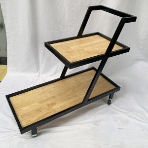Kệ đẩy di động 2 tầng gỗ cao su khung sắt Gena - hình 1