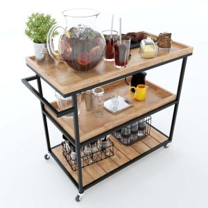 Kệ đẩy đi động KADI 3 tầng gỗ cao su khung sắt - hình 1