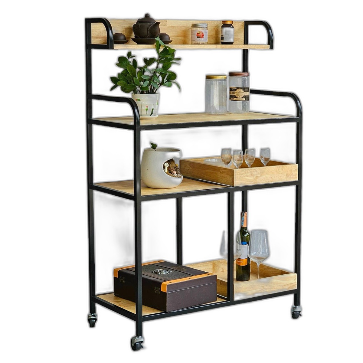 Kệ để đồ nhà bếp gỗ cao su khung sắt Kệ để đồ nhà bếp gỗ cao su khung sắt