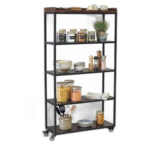 Kệ gia vị di động 80x30x180cm gỗ cao su khung sắt