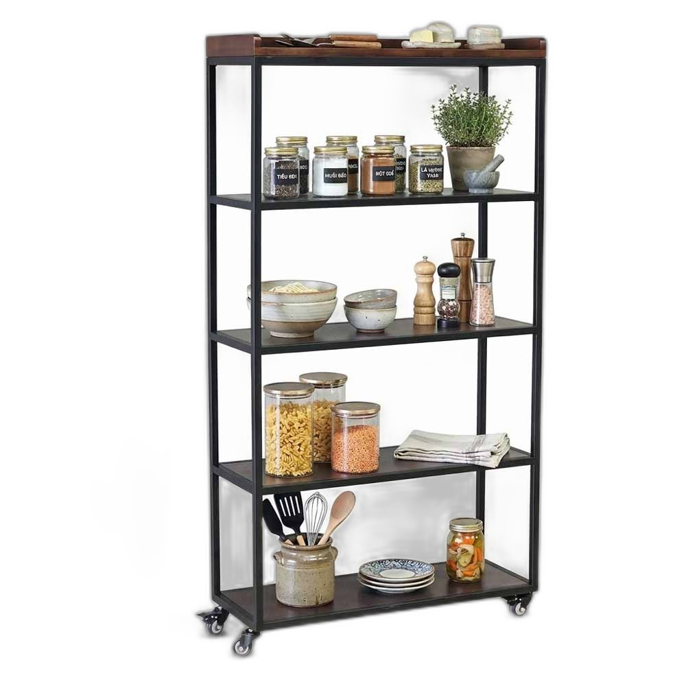 Kệ gia vị di động 80x30x180cm gỗ cao su khung sắt Kệ gia vị di động 80x30x180cm gỗ cao su khung sắt