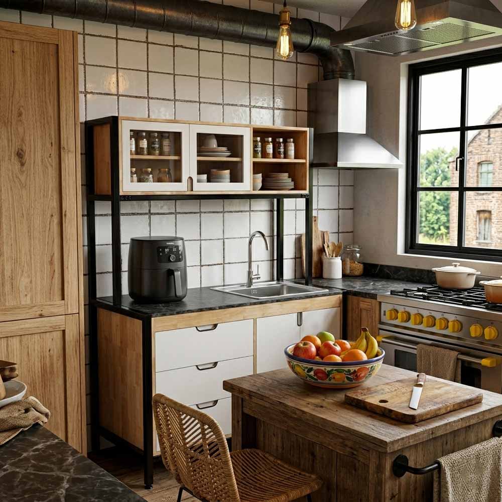 Kệ nhà bếp 126x60cm gỗ cao su mặt đá chân sắt Kệ nhà bếp 126x60cm gỗ cao su mặt đá chân sắt - hình 1