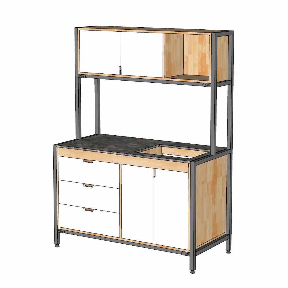 Kệ nhà bếp 126x60cm gỗ cao su mặt đá chân sắt Kệ nhà bếp 126x60cm gỗ cao su mặt đá chân sắt - hình 3