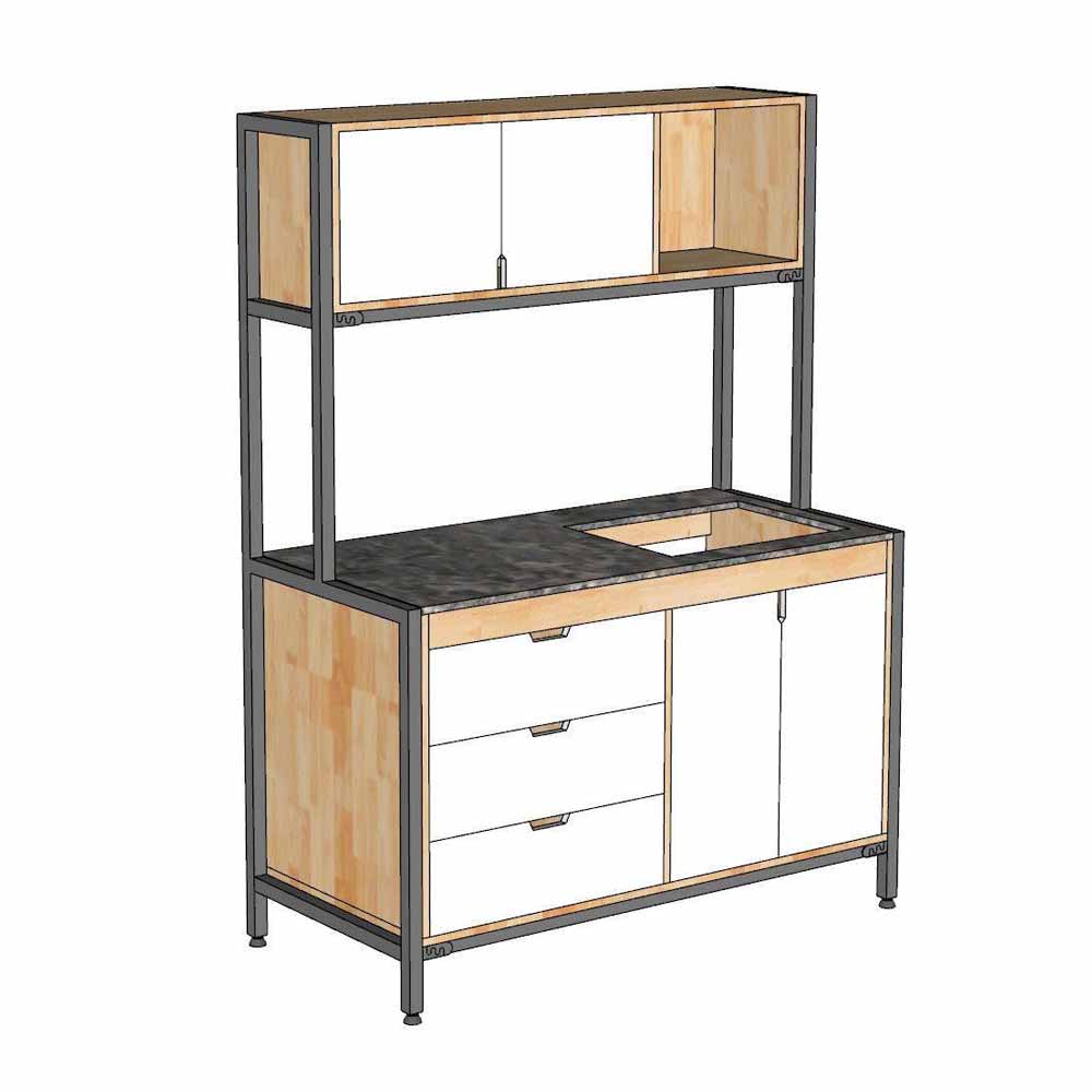 Kệ nhà bếp 126x60cm gỗ cao su mặt đá chân sắt Kệ nhà bếp 126x60cm gỗ cao su mặt đá chân sắt - hình 4