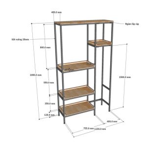 Kệ nhà bếp đa năng 123x40x200cm gỗ cao su - hình 1