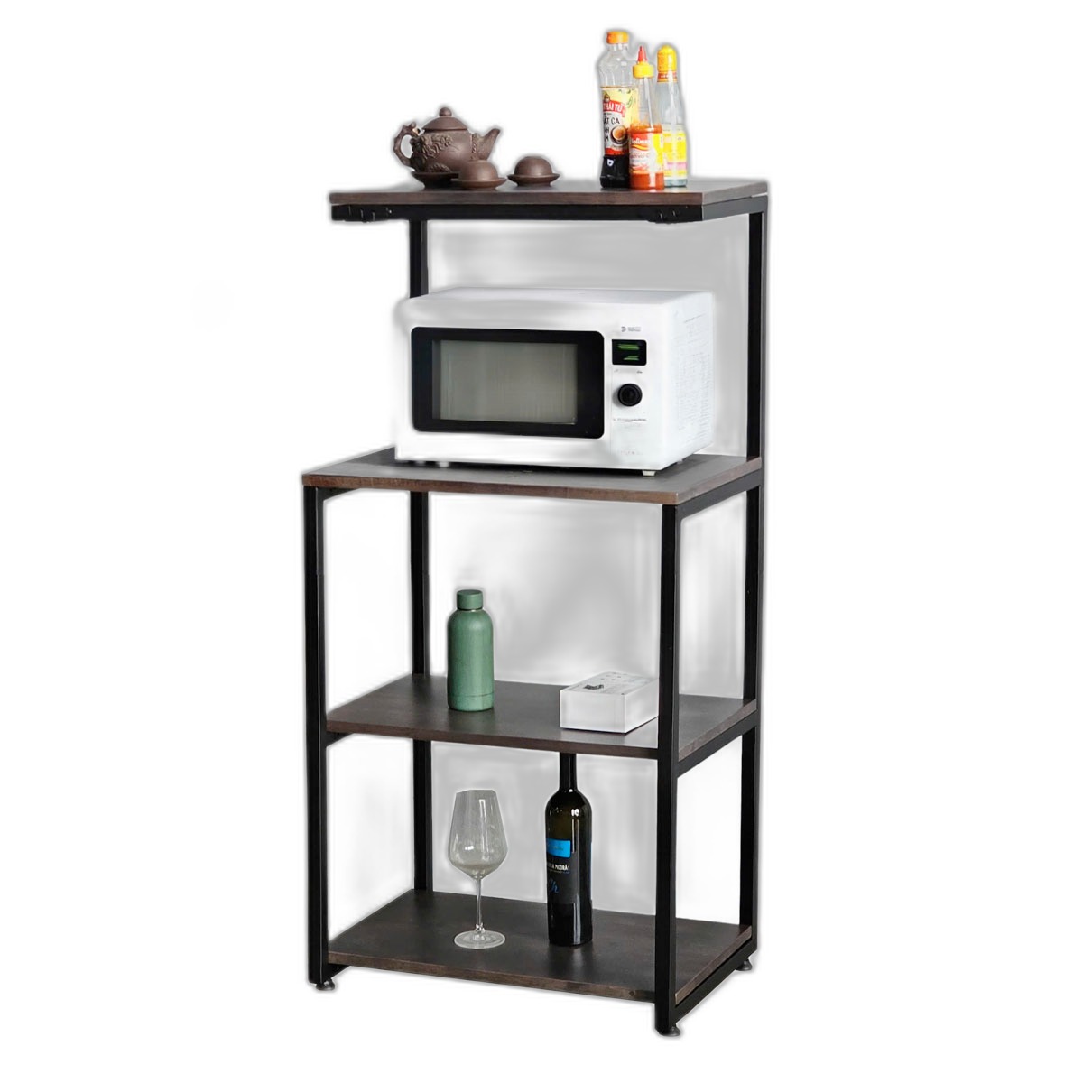 Kệ nhà bếp lắp ráp 70x30x120cm khung sắt gỗ cao su Kệ nhà bếp lắp ráp 70x30x120cm khung sắt gỗ cao su