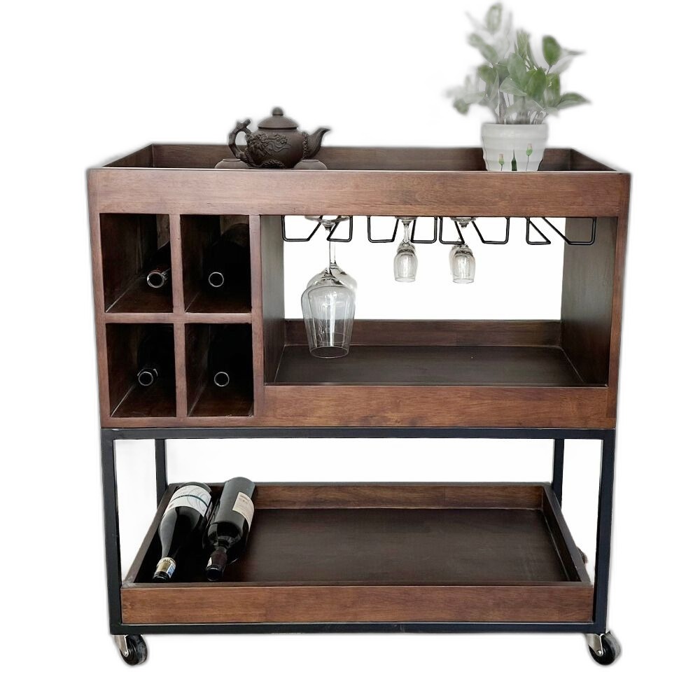 Kệ Rượu đi động gỗ tự nhiên kết hợp khung sắt Kệ Rượu đi động gỗ tự nhiên kết hợp khung sắt